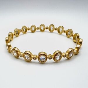 New Freida Rothman Matte Gold Bezel-Set Cubic Zirconia Oval Bangle Bracelet